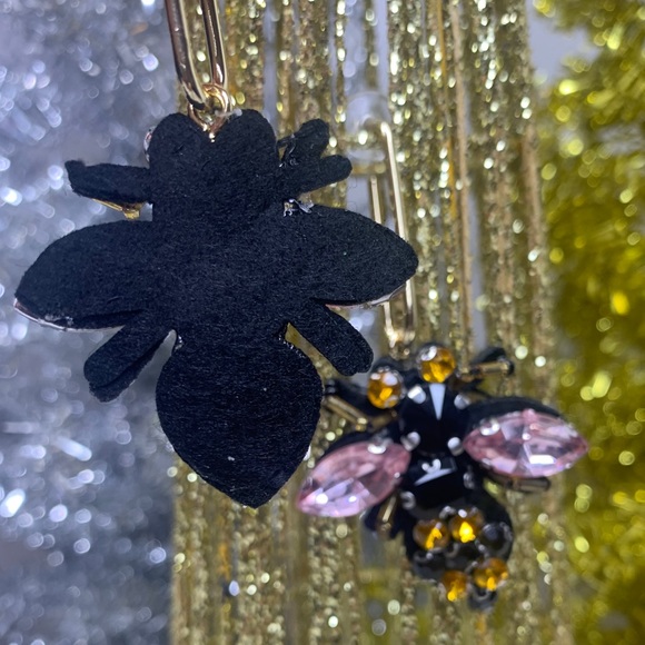 Embellished Jeweled Bee Insect Bug Beaded Earrings - Picture 4 of 10